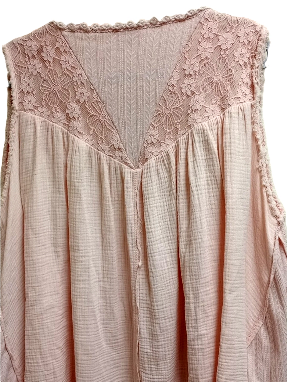 🩷POL BLUSH PINK LACE GAUZE COTTON SLEEVLESS CARDIGAN TUNIC EMBELLISHED PEARLS - Picture 11 of 16